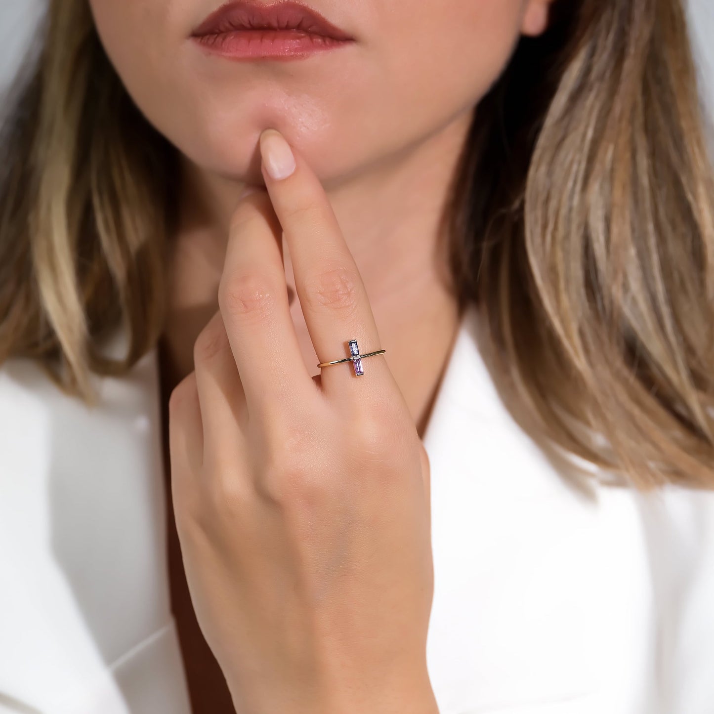 Pixel Ring - Iolite & Pink Sapphire