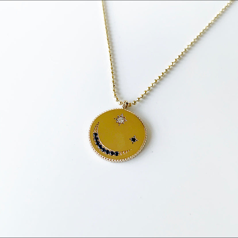 Sapphire Moon and Stars Necklace | 14k Gold, Sapphire and Diamonds