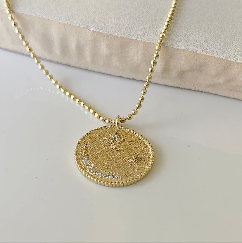 Diamond Moon and Stars Necklace | 14k Gold and Diamonds