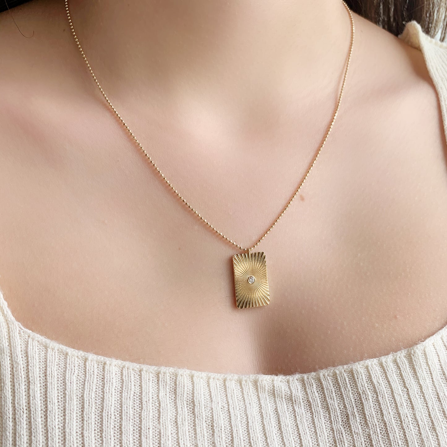 Rectangle Starburst Medallion Necklace | 14k Gold