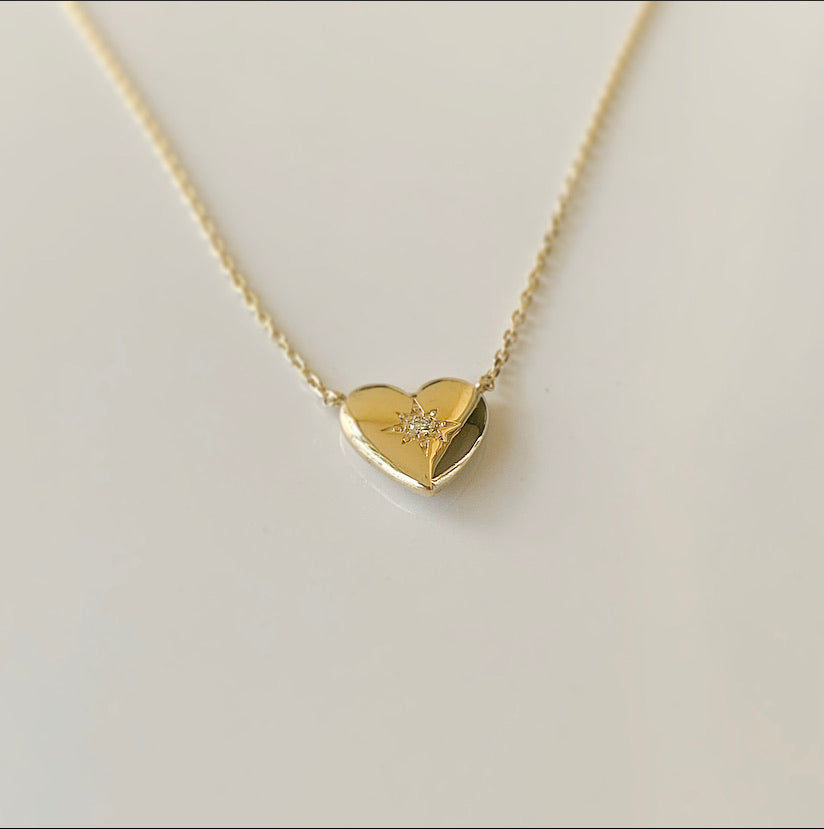 Puffy Heart Necklace | 14k Gold and Diamond