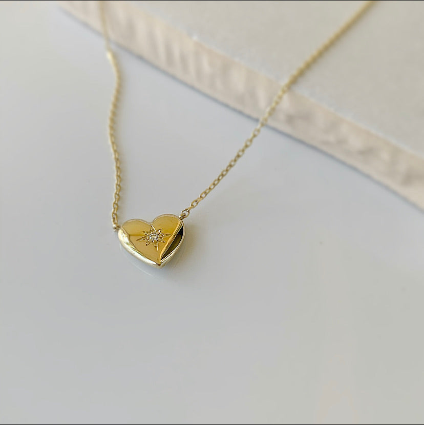 Puffy Heart Necklace | 14k Gold and Diamond