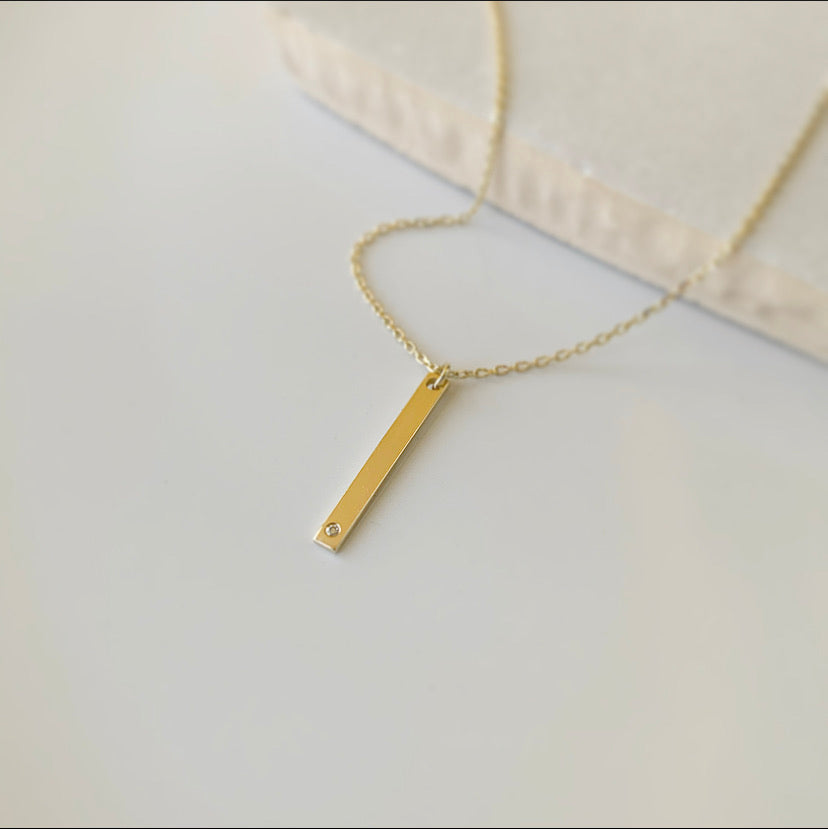 Vertical Bar Necklace | 14k Gold and Diamond