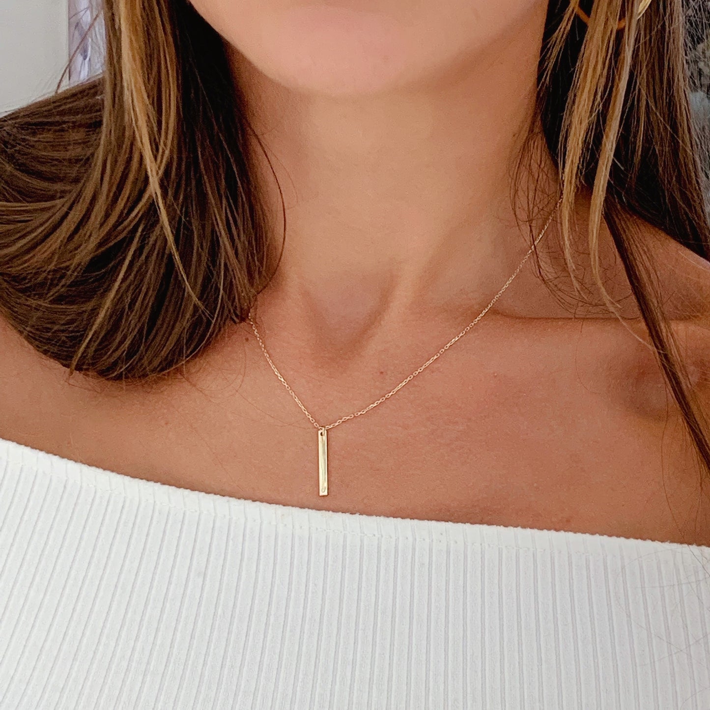 Vertical Bar Necklace | 14k Gold and Diamond