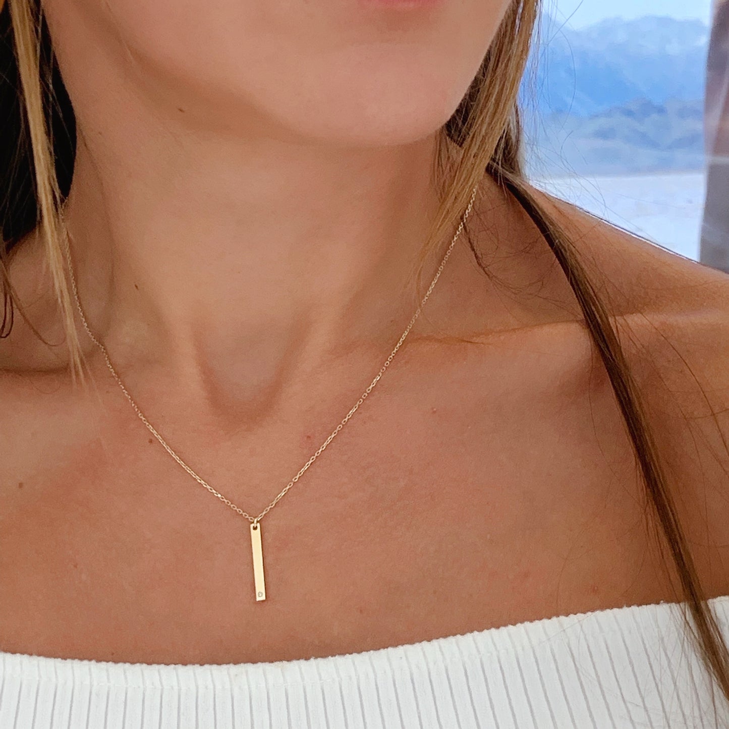 Vertical Bar Necklace | 14k Gold and Diamond