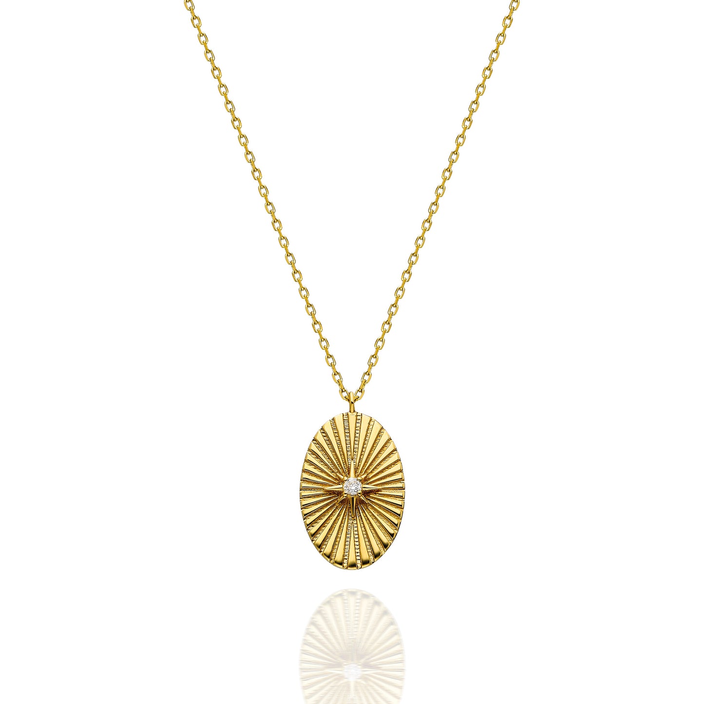 Oval Starburst Medallion Necklace | 14k Gold