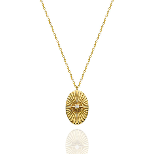 Oval Starburst Medallion Necklace | 14k Gold