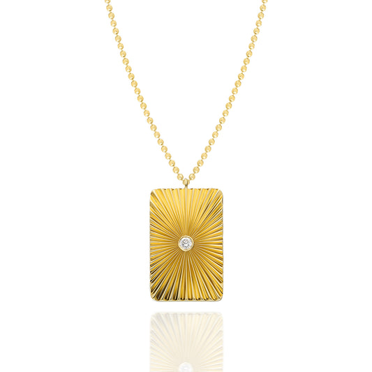 Rectangle Starburst Medallion Necklace | 14k Gold